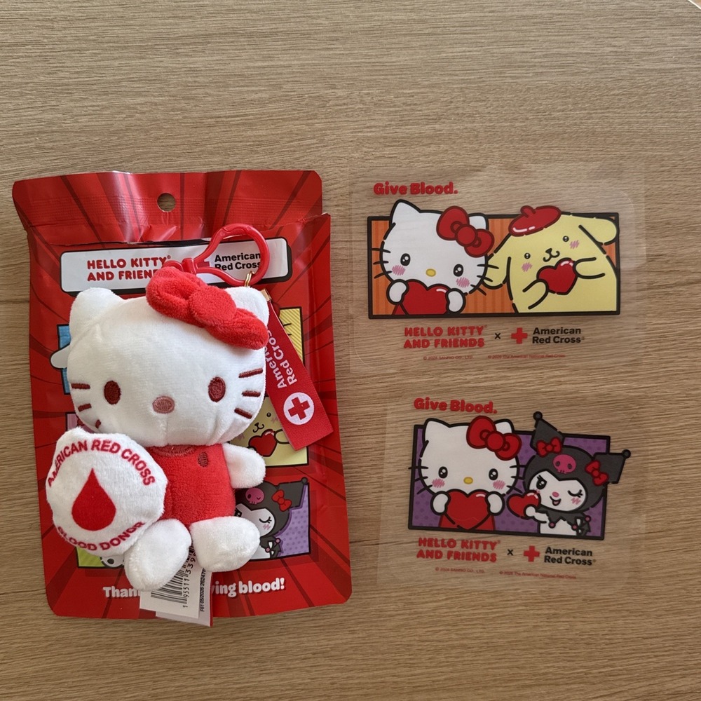 Hello Kitty American Red Cross Blood Donor Plush Cat w/ Bag & Stickers